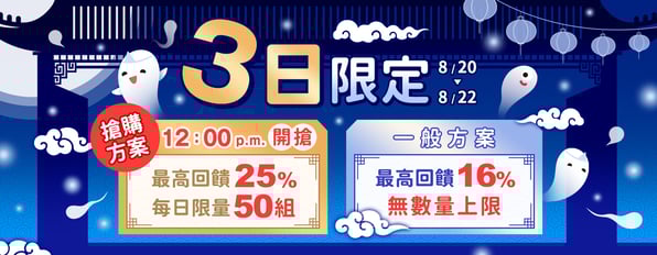 儲值方案最高回饋✨25%✨，限量50組！每日中午12點開搶